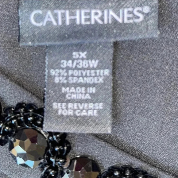 NWT Catherines Blouse Plus 5x 34/36W Black Chiffon Jeweled Top Split Sleeve - Picture 7 of 9